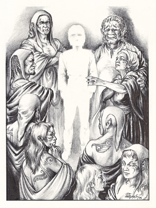 FASA Earthdawn original art drawing Legends illustration stipple ink 