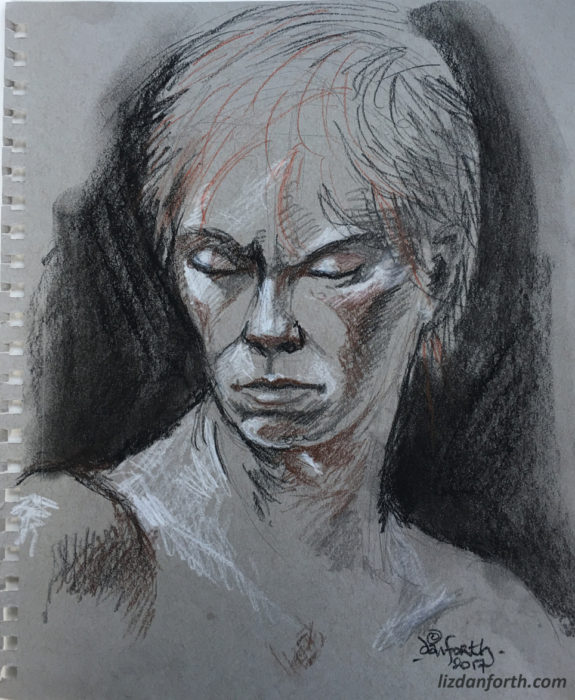 androgynous, elf, elfin, life drawing, Conte, sketch, original art